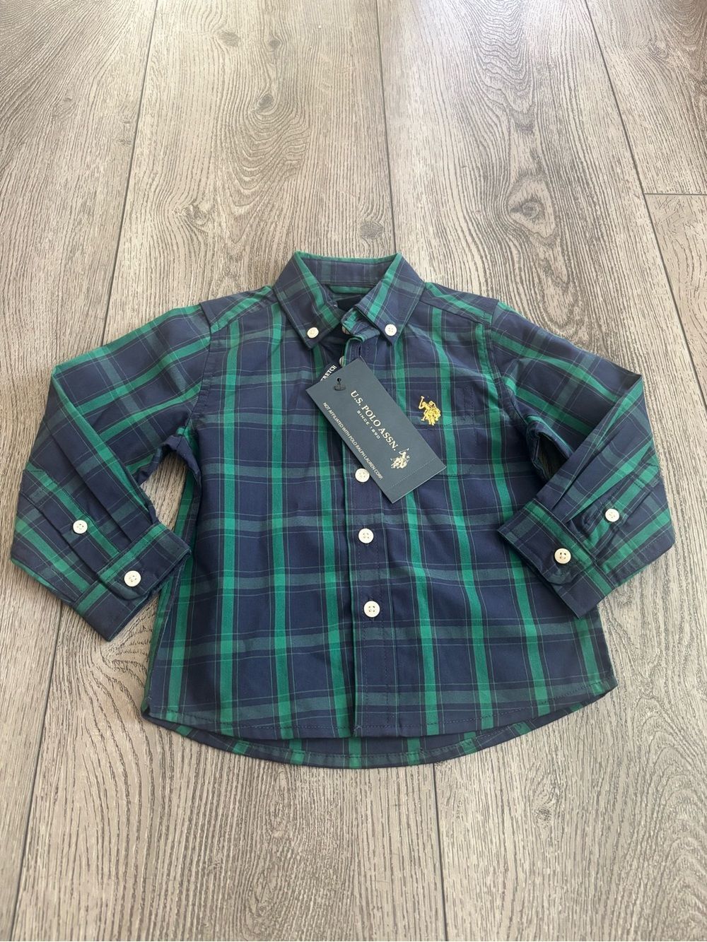 U.S. Polo Assn. Boys' Green & Navy Plaid Button-Down Shirt